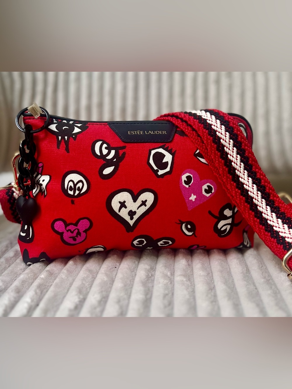 Estee Lauder Red Heart Upcycled Beauty Pouch to Crossbody Bag